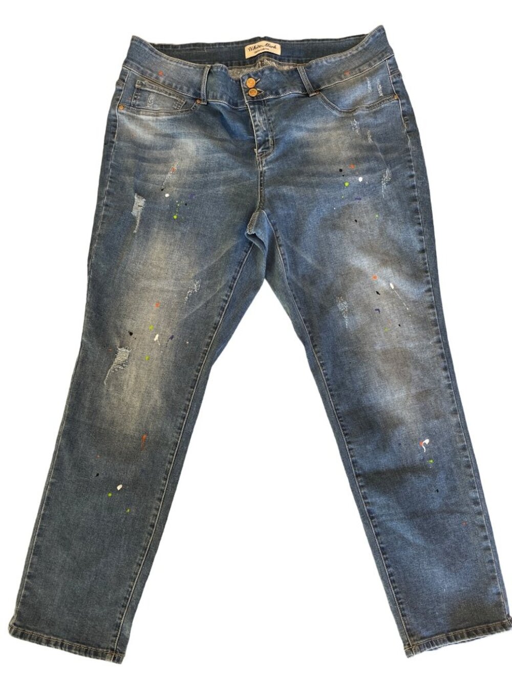 White Mark Denim Collection Jeans Size 24 Paint Splatter Distressed Stretch